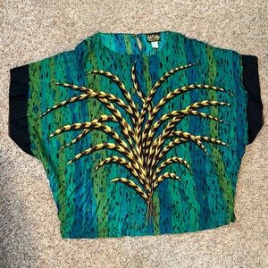 Bob Mackie Wearable Art Green and Black Blouse with Gold Accents